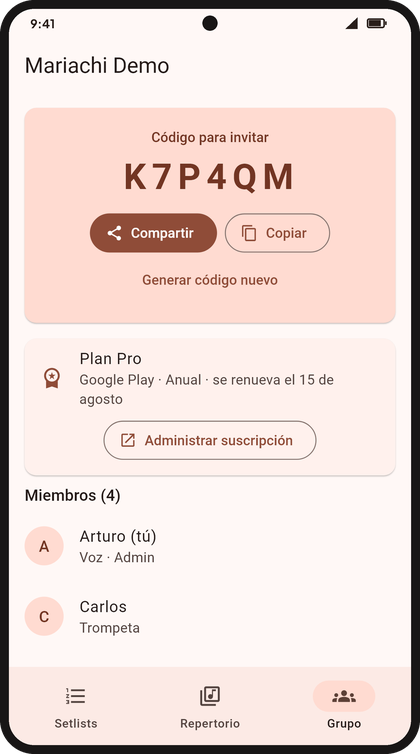 Integrantes y código para invitar